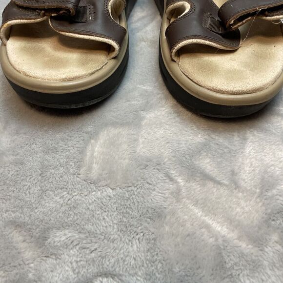 MBT Kisumu Sandals Mens 11 Brown Leather Rocker Sole Comfort Hook Loop Closures - Picture 2 of 10